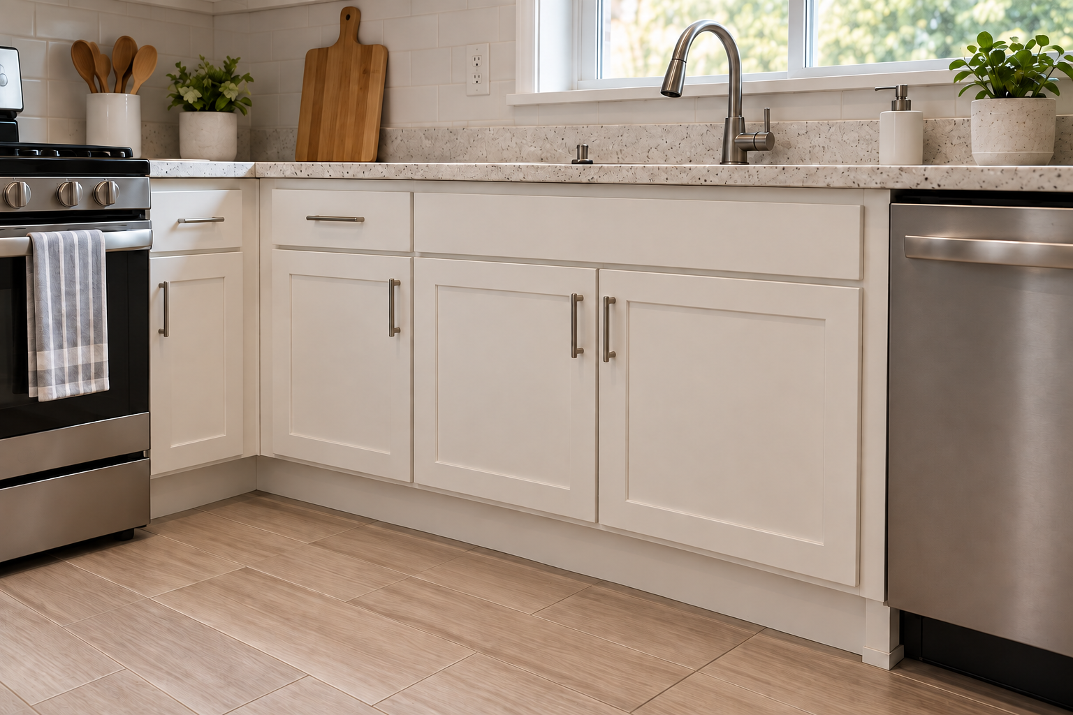 After Cockroach Treatment: Clean kitchen cabinets with no visible roaches